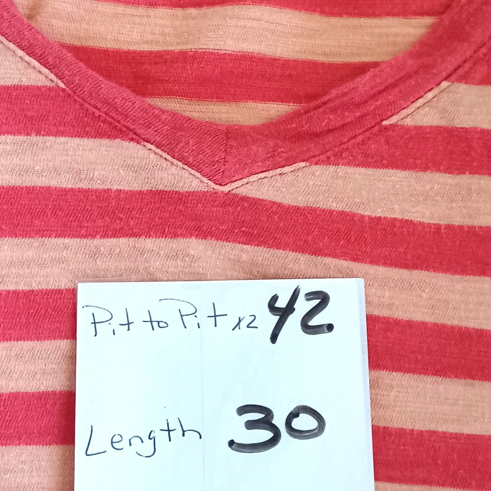 Old Navy XL Orange Striped‎ V-Neck Ruched Side T-Shirt Coastal Layering Preppy - Picture 4 of 6